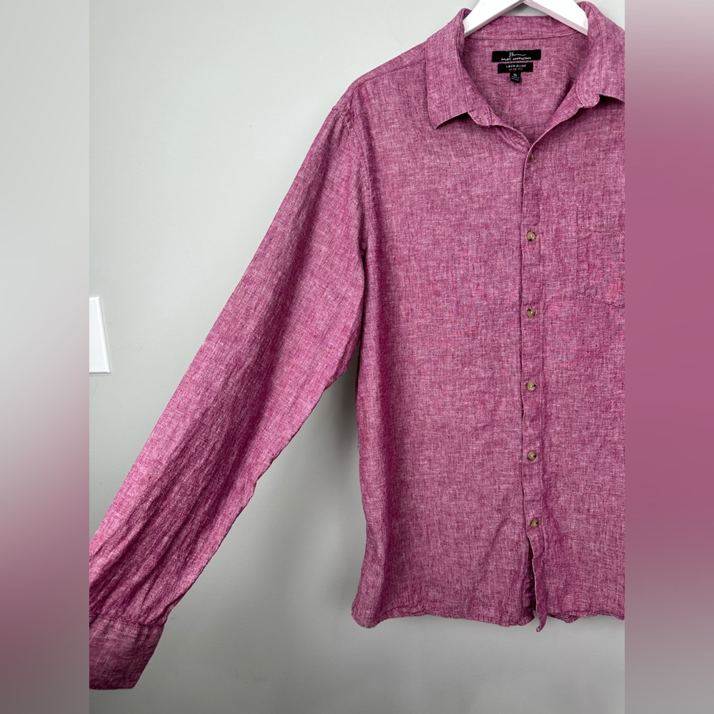 Marc Anthony Heather Pink Linen Blend Button Down Shirt Size XL - Picture 2 of 10